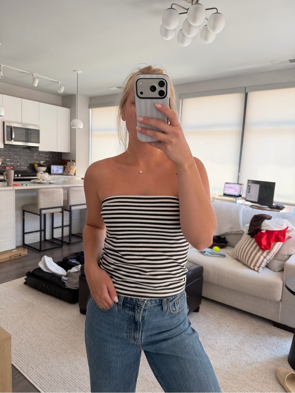 GAP Black & White Striped Strapless Tube Top